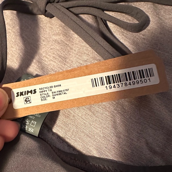 SET Skims NWT recycled swim dipped tie bottom & triangle bikini top gunmetal S/M - Picture 4 of 11